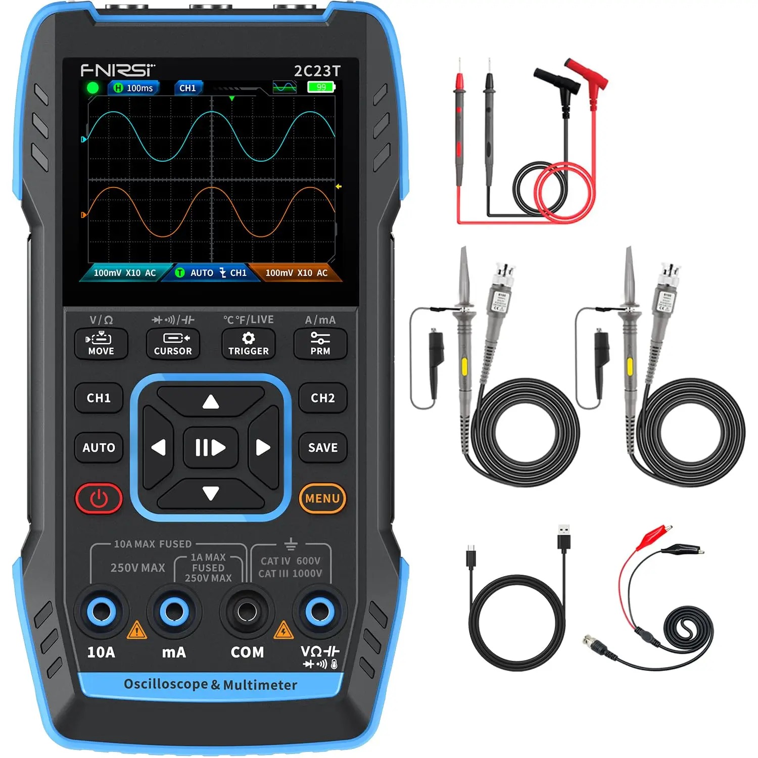 2C23T 3-in-1 Handheld Oscillos - đánh giá và giá Fnirsi Digital Oscilloscope Handheld