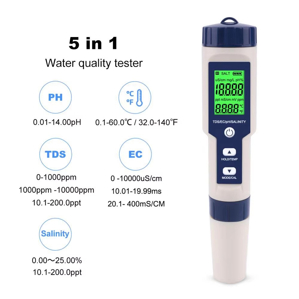 5 In 1 Digital PH TDS EC Meter - đánh giá và giá Ph Meter Digital Water Tester