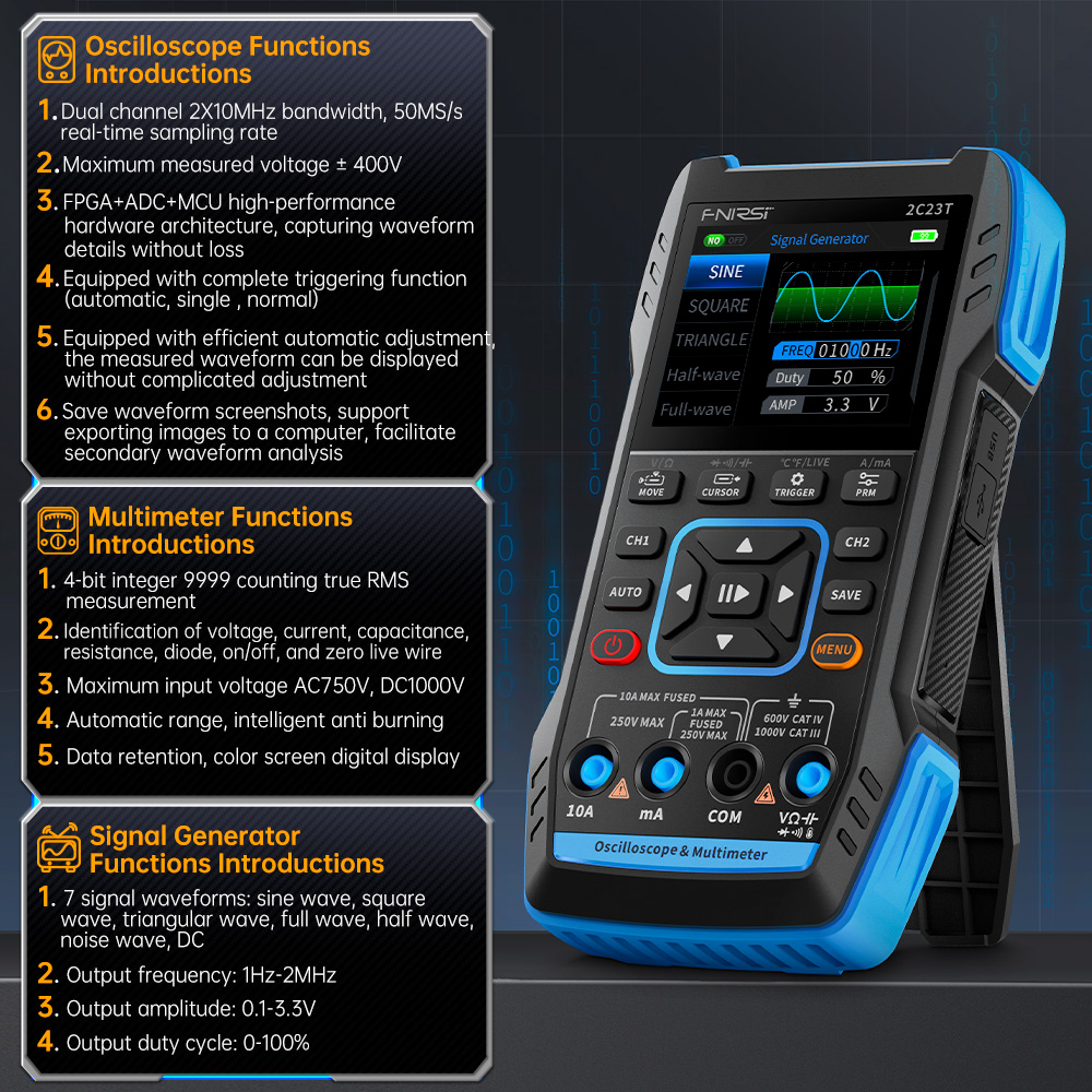 2C23T 3-in-1 Digital Oscillosc - đánh giá và giá Fnirsi Digital Oscilloscope Handheld
