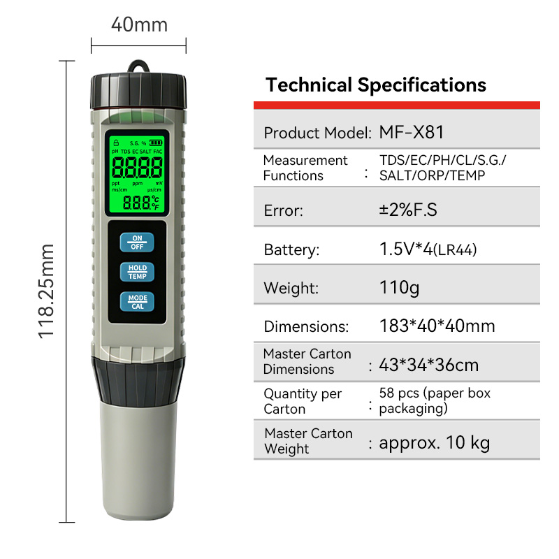 MF-X81 Portable Multi Water Qu - đánh giá và giá Ph Meter Digital Water Tester